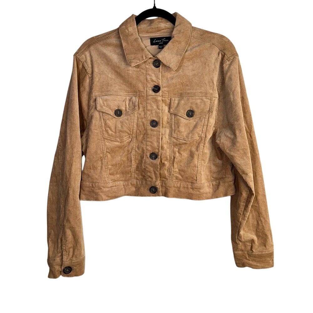 Love Tree Corduroy Jacket Tan Cropped Button Front Utility Large EUC